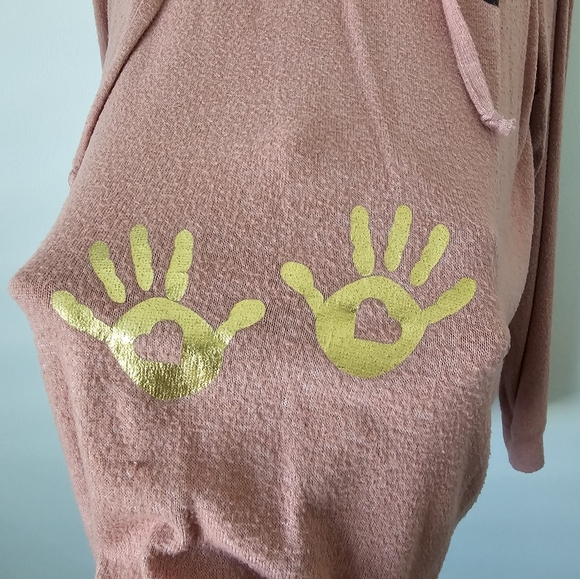ADORABLE Maternity Hooded Sweater "I Only Make Miracles" Gold Handprints; XL - Picture 3 of 5